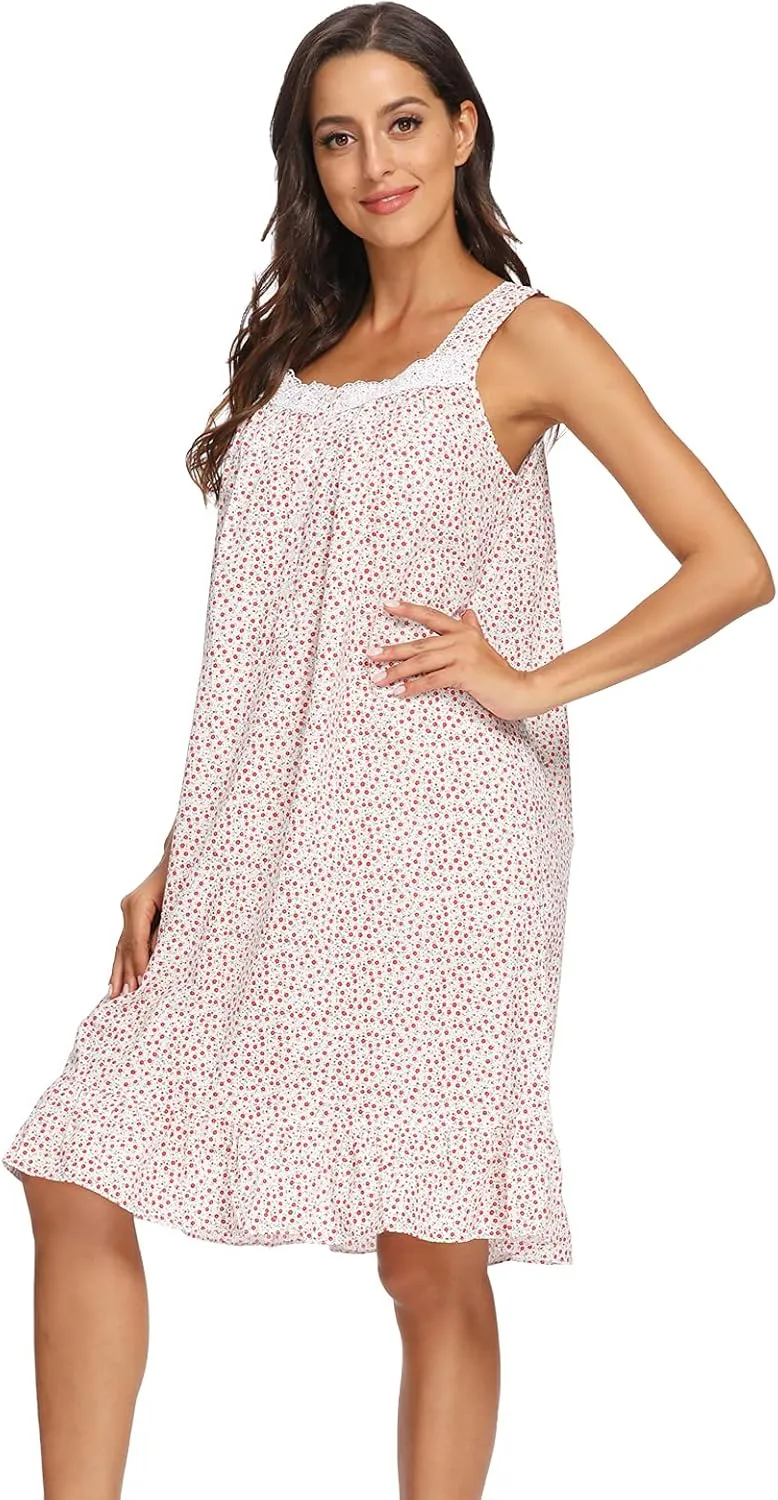 IZZY   TOBY Lightweight Cotton Nightgowns for Women Sleeveless Cotton Nightgown Mid-Calf Ladies Nightdress