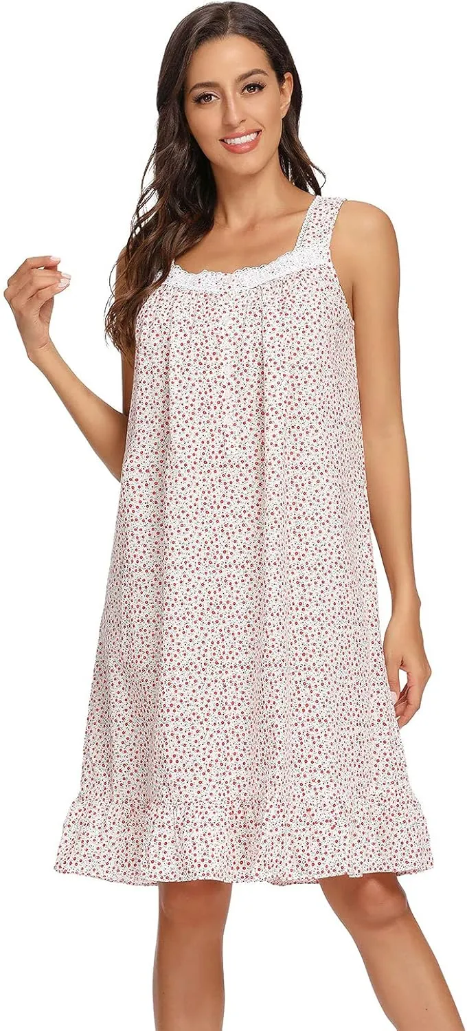 IZZY   TOBY Lightweight Cotton Nightgowns for Women Sleeveless Cotton Nightgown Mid-Calf Ladies Nightdress