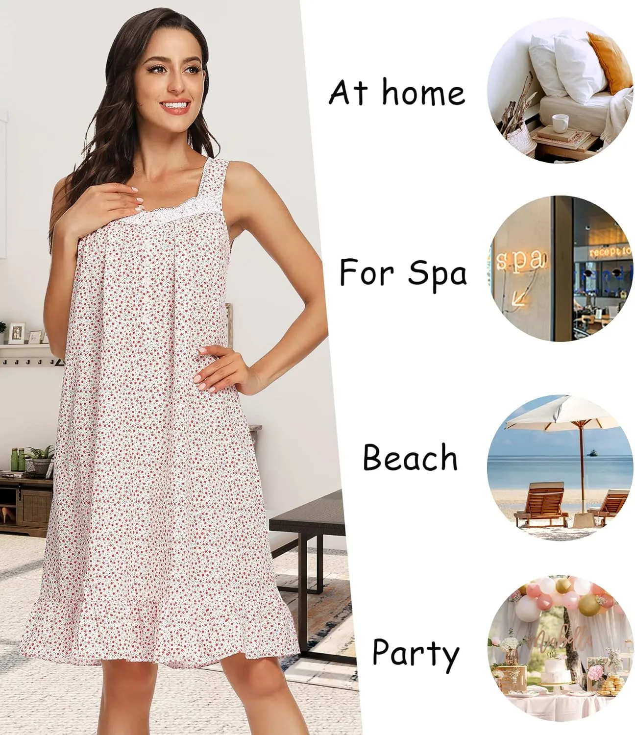 IZZY   TOBY Lightweight Cotton Nightgowns for Women Sleeveless Cotton Nightgown Mid-Calf Ladies Nightdress