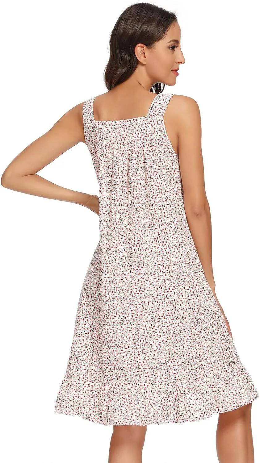 IZZY   TOBY Lightweight Cotton Nightgowns for Women Sleeveless Cotton Nightgown Mid-Calf Ladies Nightdress