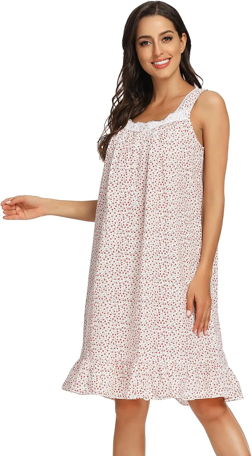 IZZY   TOBY Lightweight Cotton Nightgowns for Women Sleeveless Cotton Nightgown Mid-Calf Ladies Nightdress