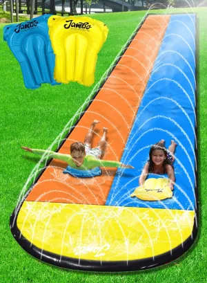 JAMBO XL Premium 20Ft Slip Splash and Slide with 2 Bodyboards, Heavy Duty Water Slide with Advanced 3-Way Water Sprinkler System, Backyard Waterslide, Splash Mat, Outdoor Water Toys n Slides for Kids