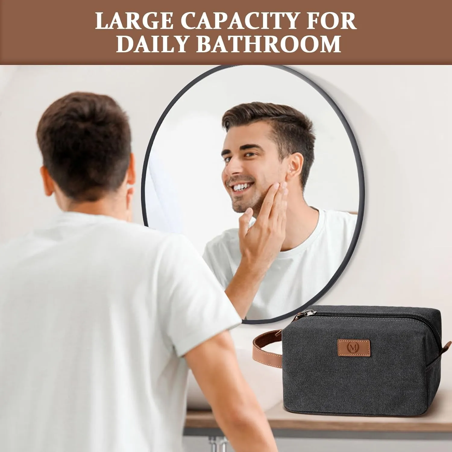 Janhavi Customized Gifts for Men, Waterproof Travel size Toiletries Bag, Makeup Organizer Foldie Travel Bag, Mens Toiletry Travel Bag, Engraved Initials & Wheat Ear,Travel Essentials Men(Dark Grey R)