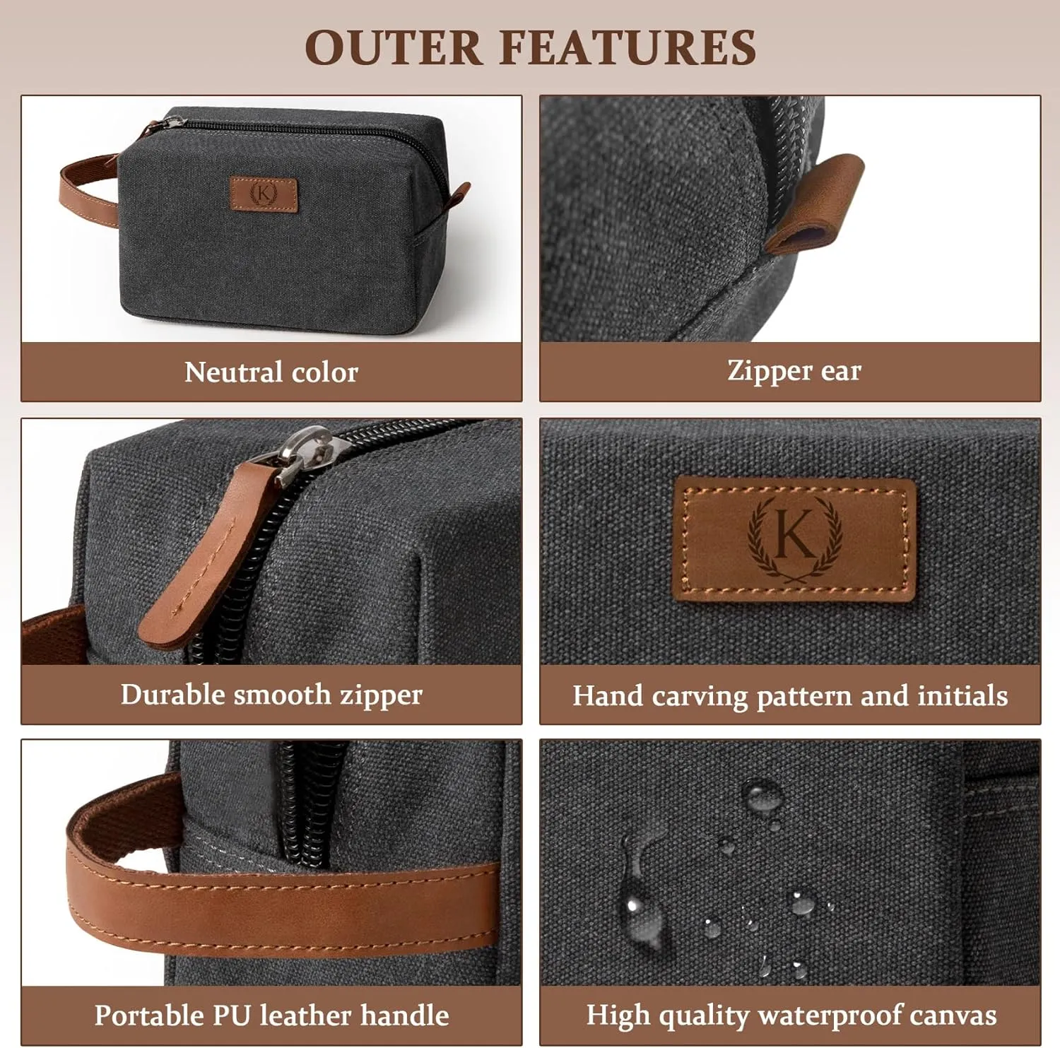 Janhavi Customized Gifts for Men, Waterproof Travel size Toiletries Bag, Makeup Organizer Foldie Travel Bag, Mens Toiletry Travel Bag, Engraved Initials & Wheat Ear,Travel Essentials Men(Dark Grey R)