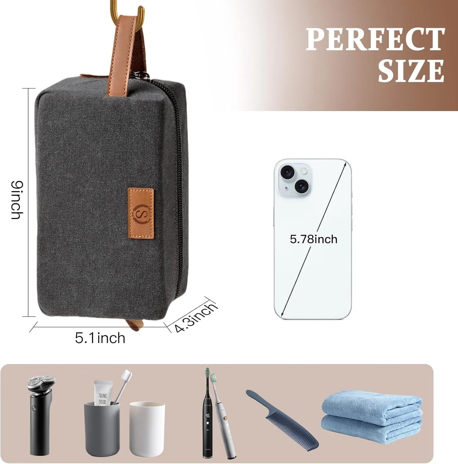 Janhavi Customized Gifts for Men, Waterproof Travel size Toiletries Bag, Makeup Organizer Foldie Travel Bag, Mens Toiletry Travel Bag, Engraved Initials & Wheat Ear,Travel Essentials Men(Dark Grey R)