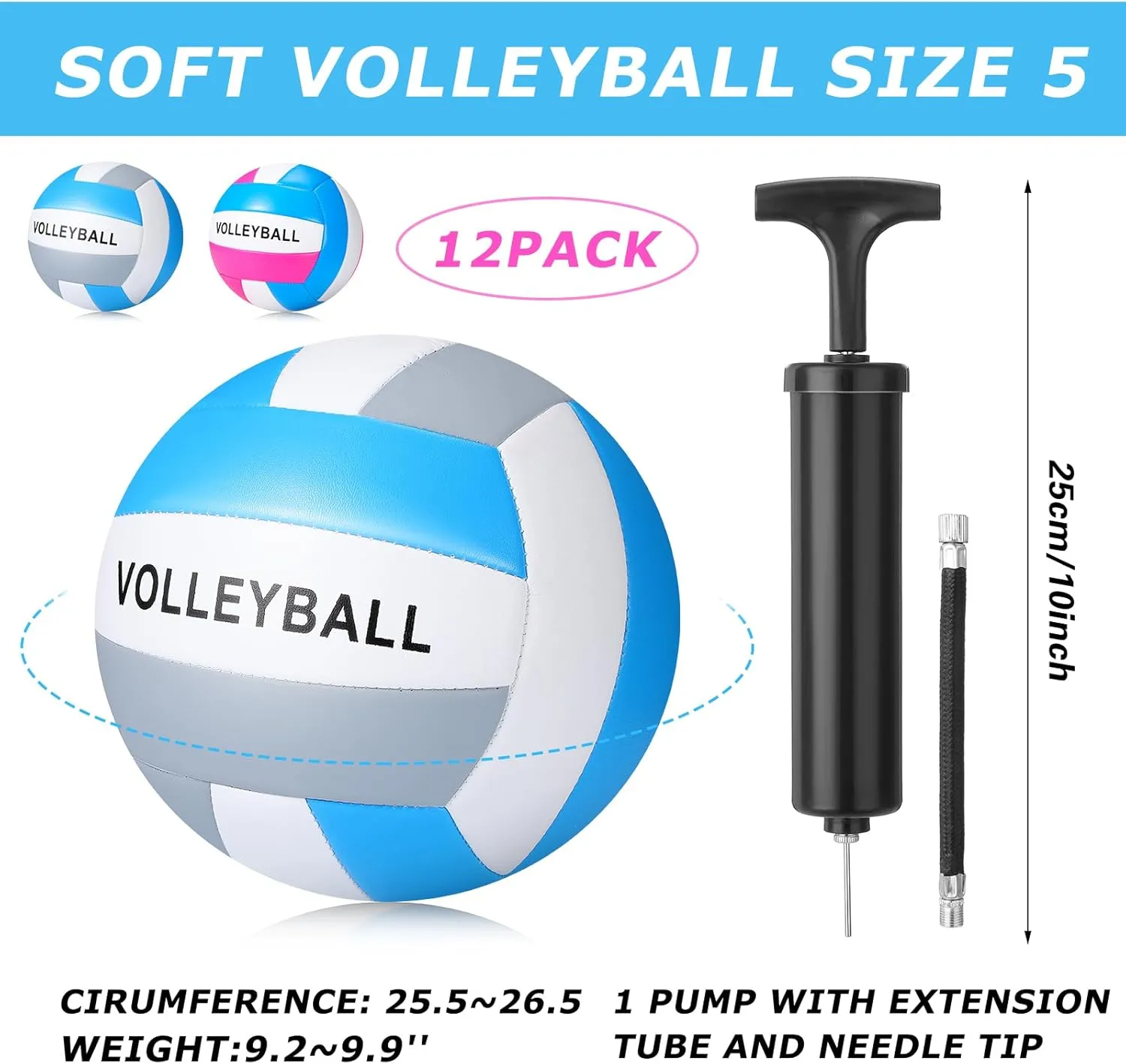 Jerify 12 Pcs Volleyball Official Size 5 Waterproof Soft Volleyball Kit Beach Volley Ball Pool Volley Balls for Beginner Teenager Adult Indoor Outdoor Beach Training Equipment
