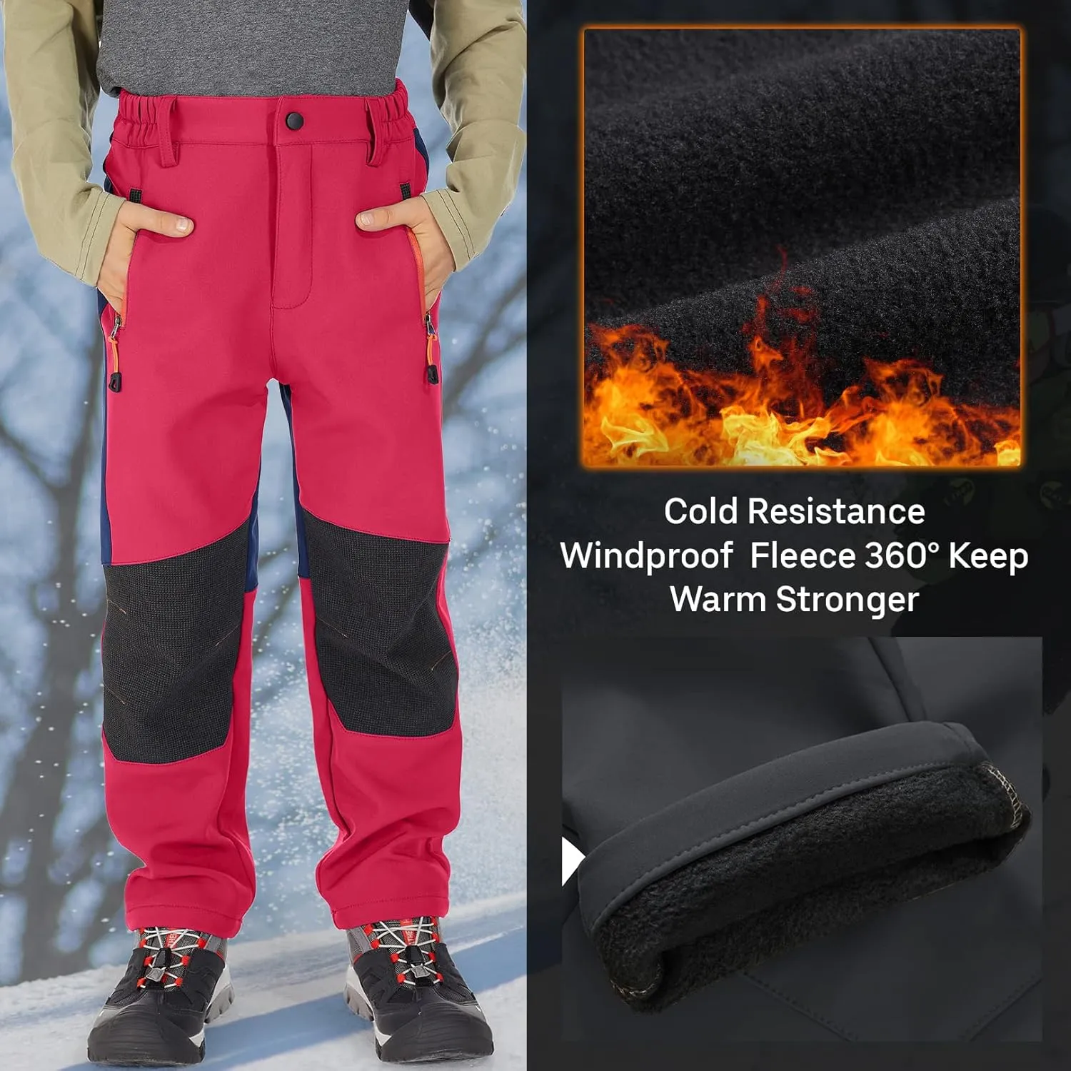 Jessie Kidden Kids Boys Girls Youth Waterproof Hiking Ski Snow Pants Elastic Waist Warm Insulated Pants