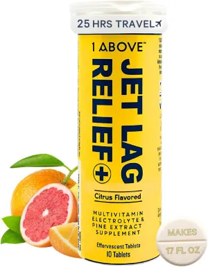 Jet Lag Relief Tablets - Citrus-Flavored Effervescent Multivitamin with Pycnogenol Travel Supplement for Hydration, Energy, Immune Support and Faster Recovery - Flight Essential, 10 Tablets