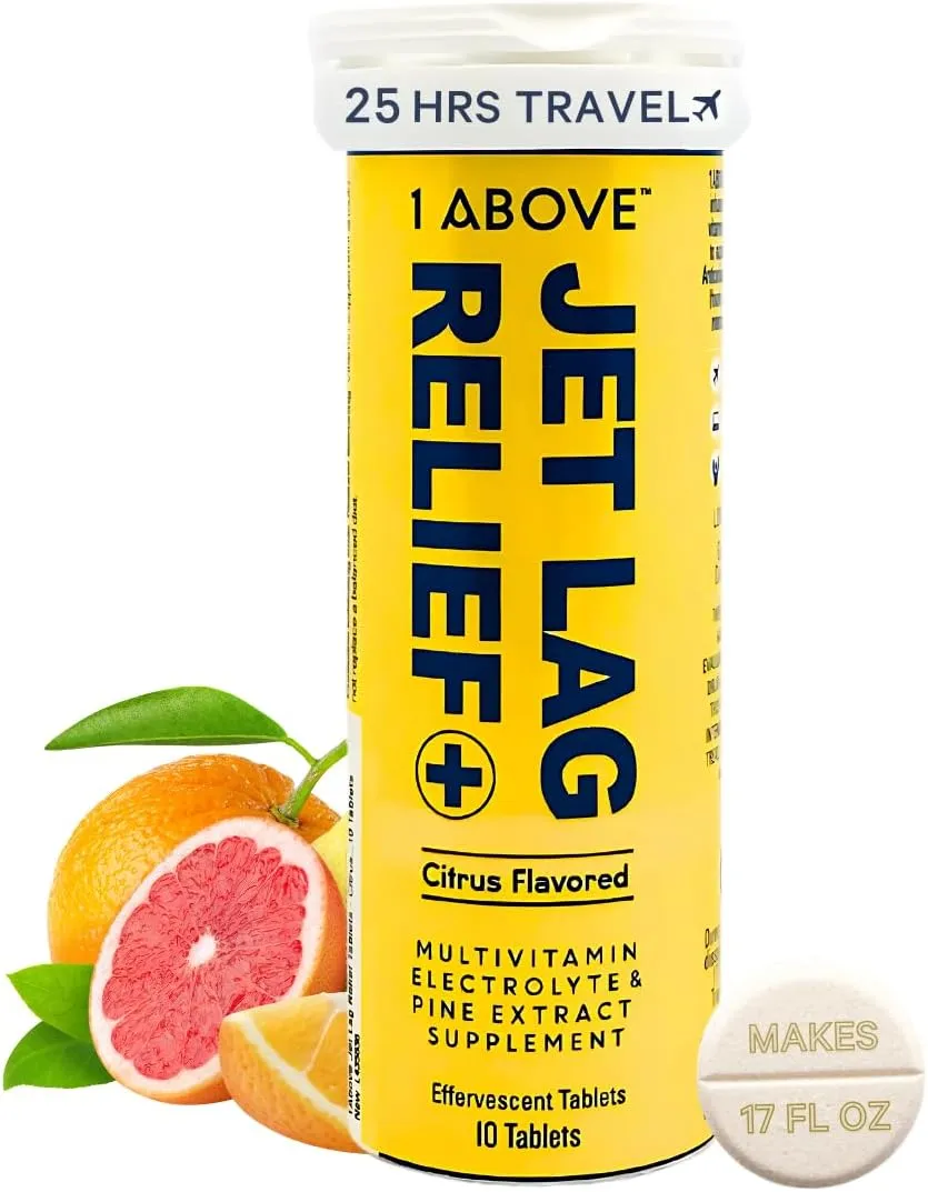 Jet Lag Relief Tablets - Citrus-Flavored Effervescent Multivitamin with Pycnogenol Travel Supplement for Hydration, Energy, Immune Support and Faster Recovery - Flight Essential, 10 Tablets