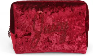 Juicy Couture Women's Cosmetics Bag - Travel Makeup and Toiletries Clutch Wedge Pouch, Red Crushed Velvet