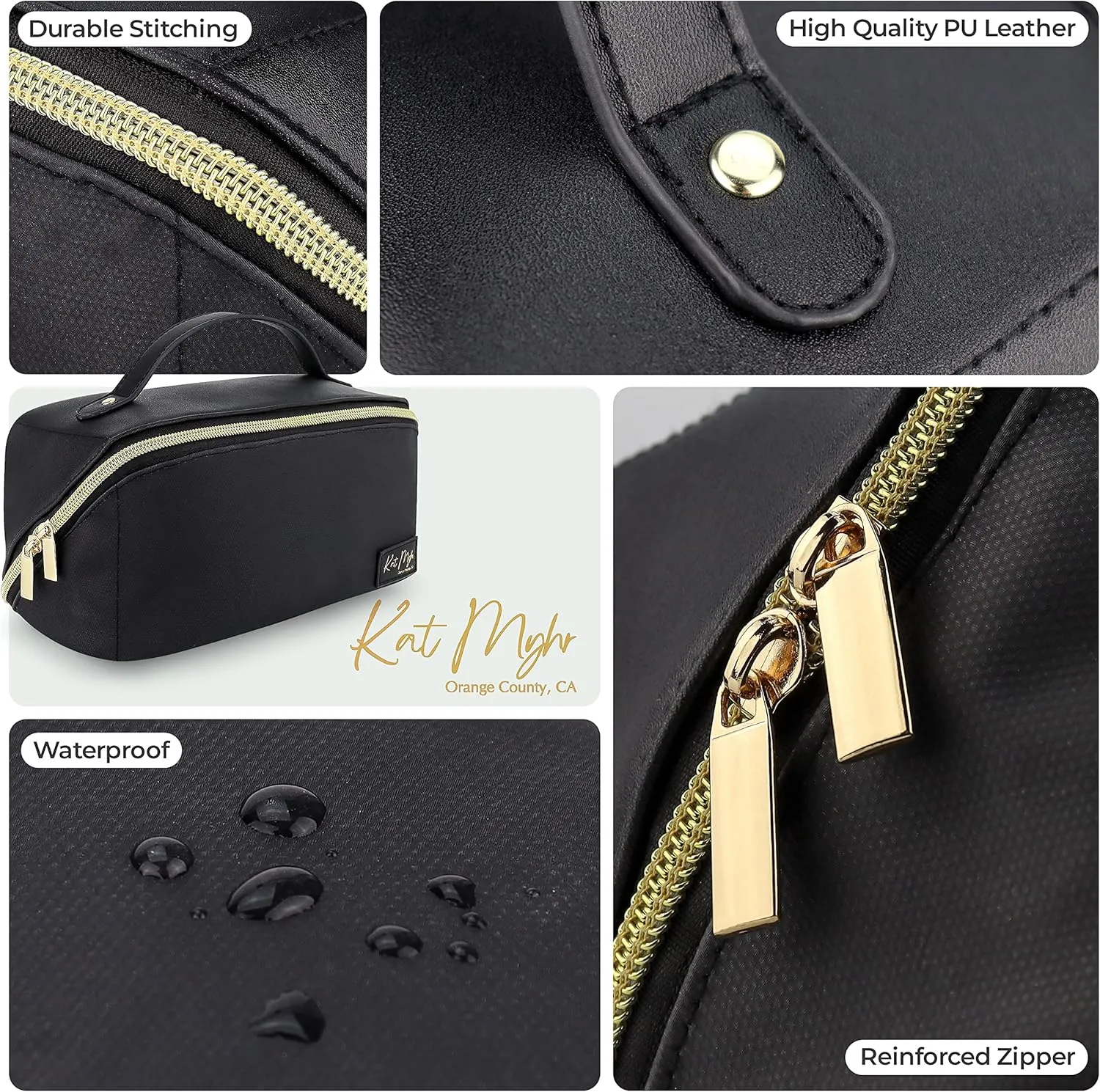 Kat Myhr Large Capacity Travel Cosmetic Bag - Waterproof Makeup Organizer - Cute Travel Makeup Bag for Women