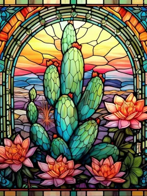 KAYEIUU Desert Oasis Diamond Painting Kit, Full Round Diamonds, 5D Stained Glass Diamond Art 12x16inch
