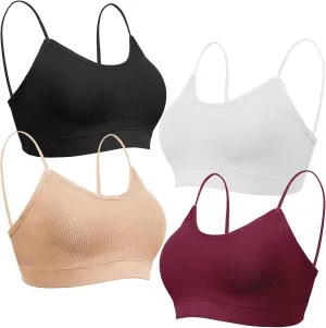 KCDDUMK 4 Pieces Cami Bras - Women's V-Neck Padded Seamless Straps Bralette Everyday Basic Sleeping Bra