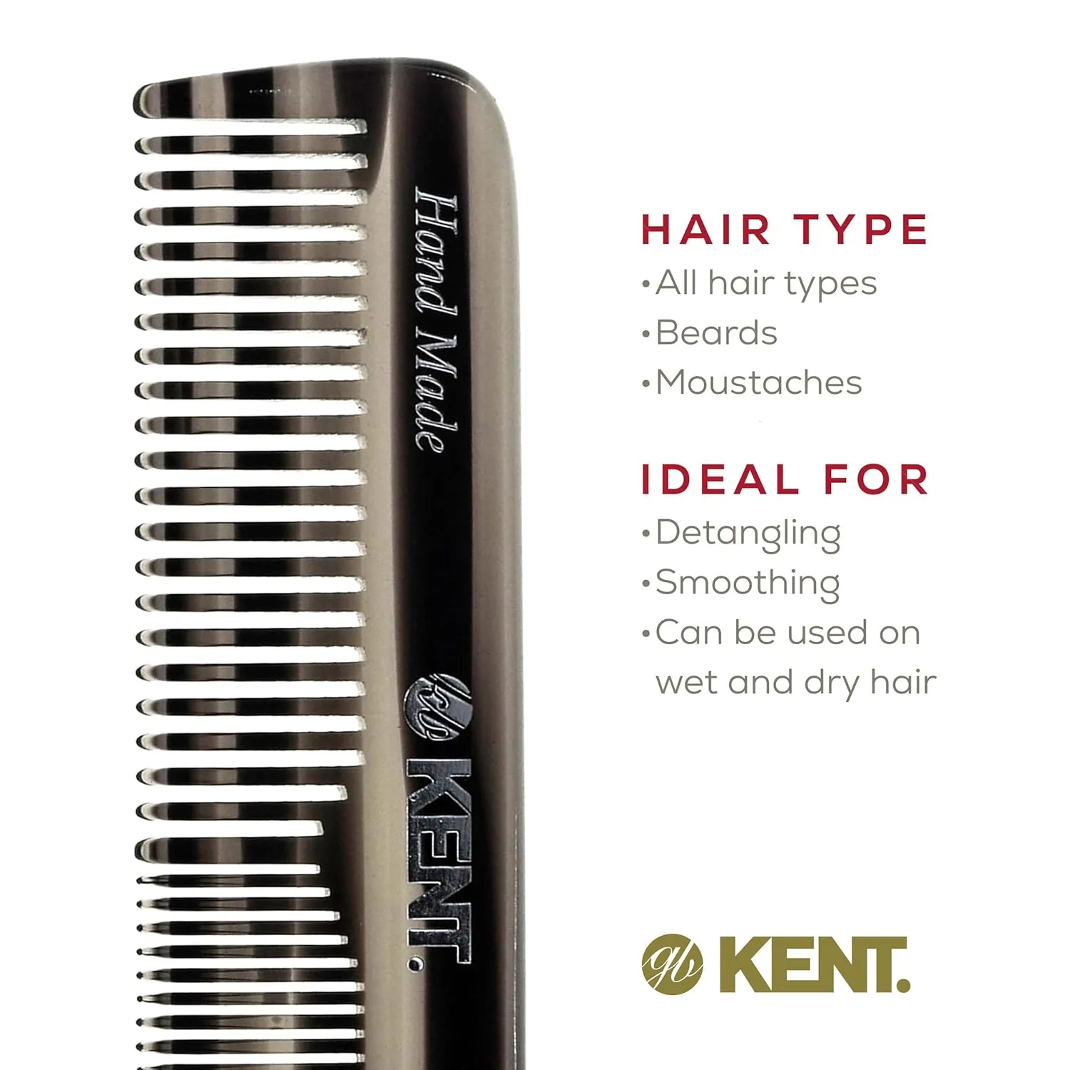 Kent OT G Pocket Comb - Handmade Fine and Wide Tooth Hair Comb for Men, Women, and Kids - Travel, Beard, and Mustache Comb - Saw Cut and Hand Polished Made in England