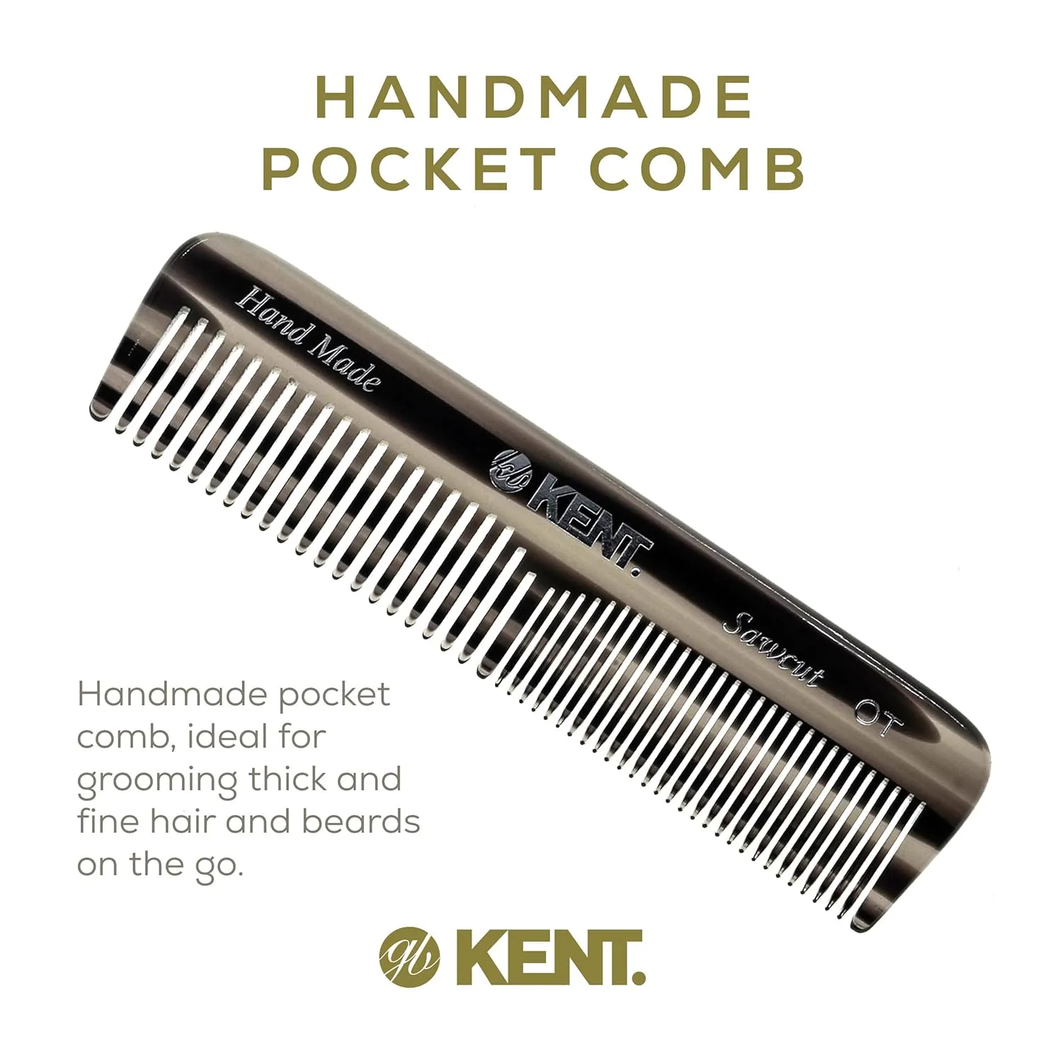 Kent OT G Pocket Comb - Handmade Fine and Wide Tooth Hair Comb for Men, Women, and Kids - Travel, Beard, and Mustache Comb - Saw Cut and Hand Polished Made in England
