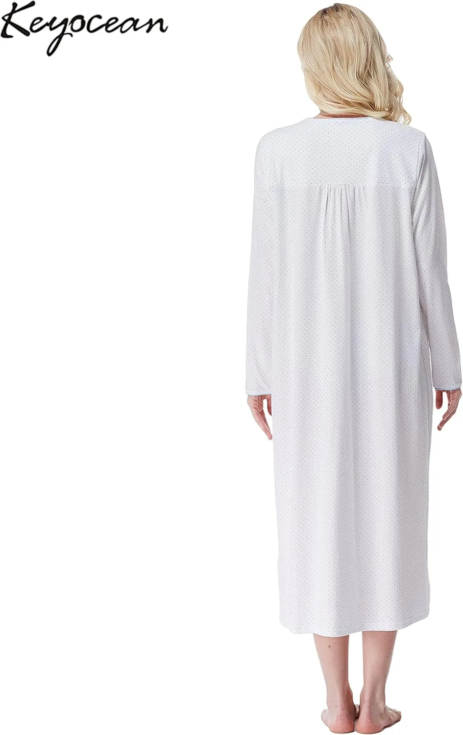 Keyocean Nightgowns for Women, Soft Cotton Comfy Lightweight Embroidered Long-sleeve Nightdress