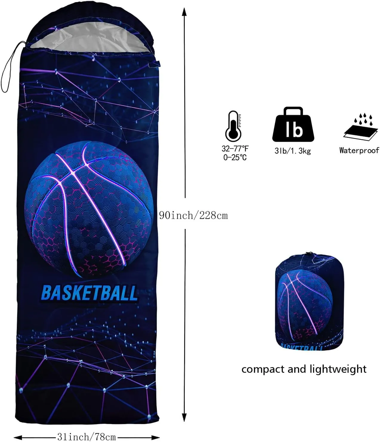 Kids Sleeping Bag for Boys Girls,Cute Puppy Print-Lightweight Warm Portable Outdoor Indoor-Waterproof Cold Weather Resistant Sleeping Bag for Camping Hiking
