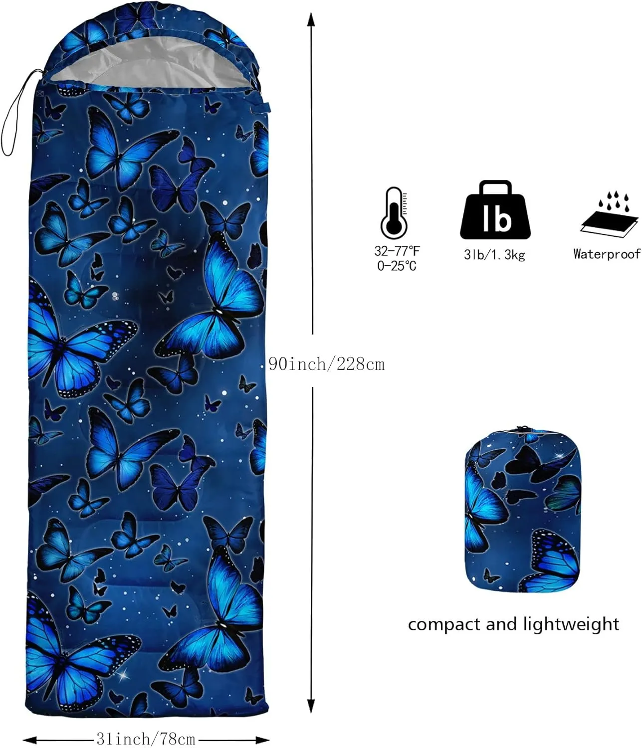 Kids Sleeping Bag for Boys Girls,Rocket Astronaut Moon Print-Lightweight Warm Portable Outdoor Indoor-Waterproof Cold Weather Resistant Sleeping Bag for Camping Hiking