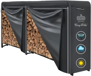 King Mills 8FT Heavy-Duty Firewood Rack Cover - Waterproof Log Holder Cover for Outdoor Wood Storage, UV Protection Tarp, Woodpile Rack for Yard & Patio, 600D Durable Fabric material good for Winter.