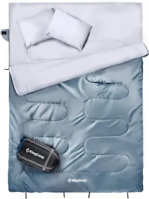 KingCamp Double Camping Sleeping Bag Waterproof Lightweight Soft Queen Size Sleeping Bags 2 Person for Adults Teens Hiking Backpacking Walking Traveling Outdoor 87”x59”