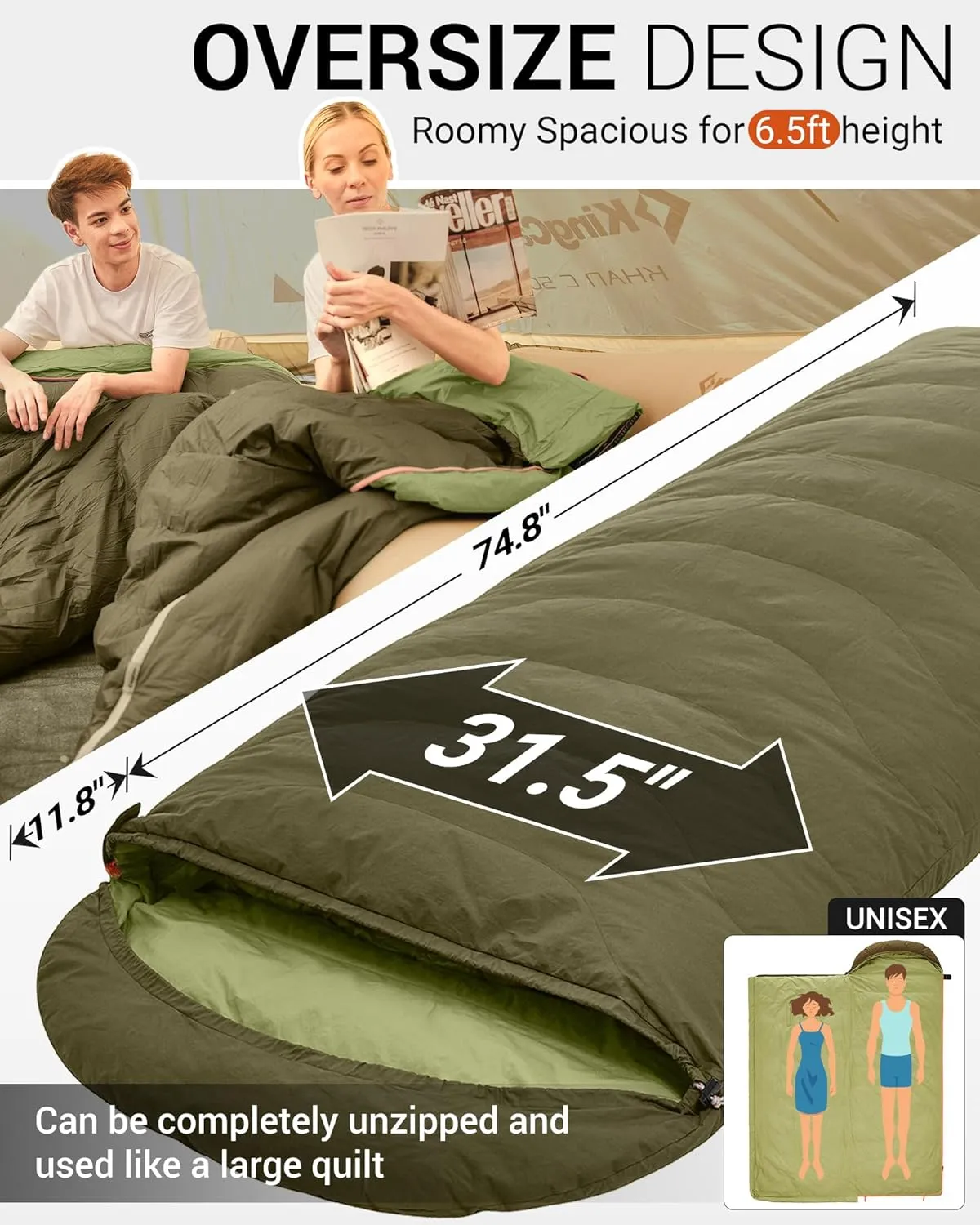 KingCamp Down Sleeping Bag for Adults, 600 FP Cold Weather 3-4 Season Sleeping Bag, Ultralight & Compact with Compression Sack for Backpacking, Camping, Hiking