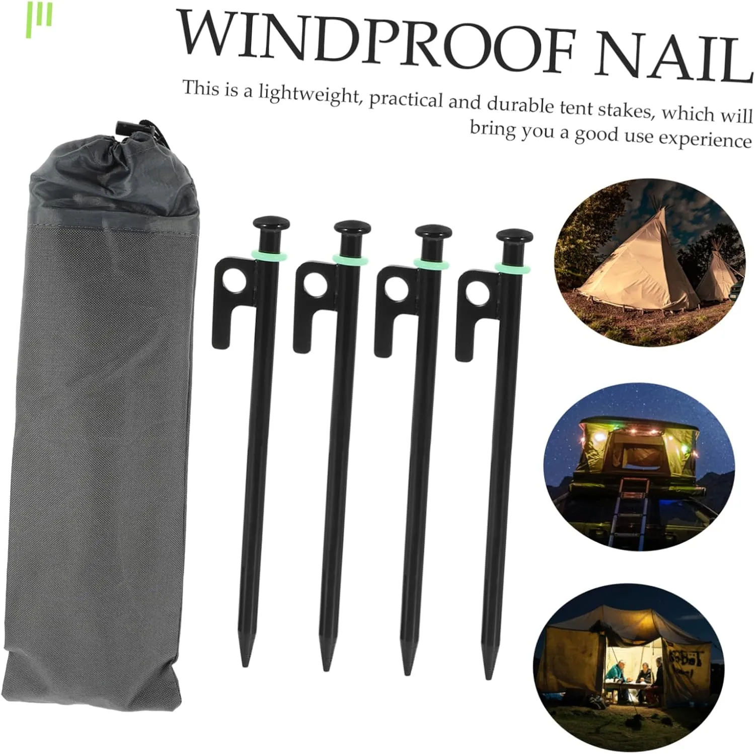 Kisangel 1set Tent Stakes Heavy Duty Metal Pegs with Outdoor Ground Stakes for Camping Tarp Awning Easy to Install and Remove Portable Storage Bag Included