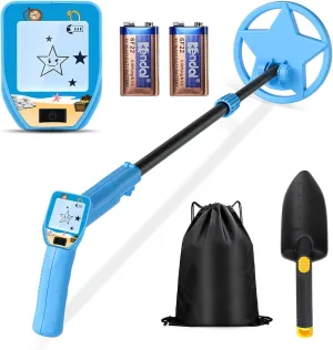 KWUY Metal Detector for Kids, Adjustable 24.5”-33.5” Waterproof Beach Kids Metal Detector with 6.5’’ Search Coil and LCD Display for Treasure Hunting (Blue)