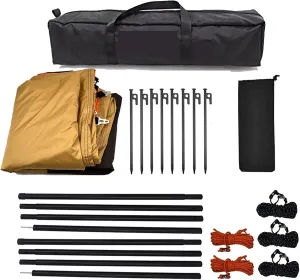 Large Camping Waterproof Tarp Oxford 4X6 Outdoor Canopy Sun Shelter Tent Tourist Awning Shade for Multiple People(Yellow with 2.4m Pole)
