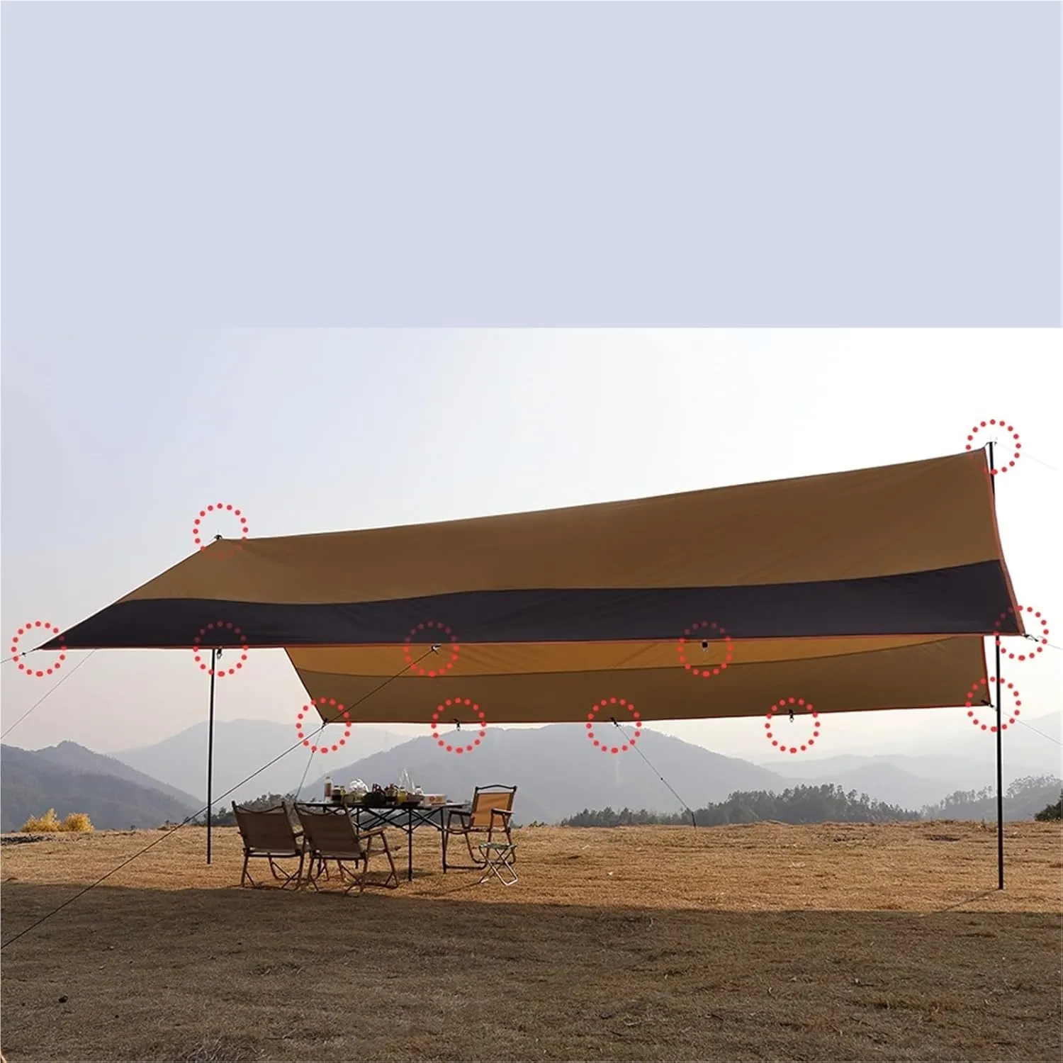 Large Camping Waterproof Tarp Oxford 4X6 Outdoor Canopy Sun Shelter Tent Tourist Awning Shade for Multiple People(Yellow with 2.4m Pole)