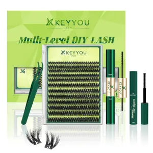 Lash Extension Kit 3D Effect Volume Lash Clusters Kit 120pcs D Curl Waterproof Kit DIY Eyelash Extension Kit with Bond and Seal Lash Glue Remover Lash Applicators (Kit-PuffSilk V3D01-8-18MIX)