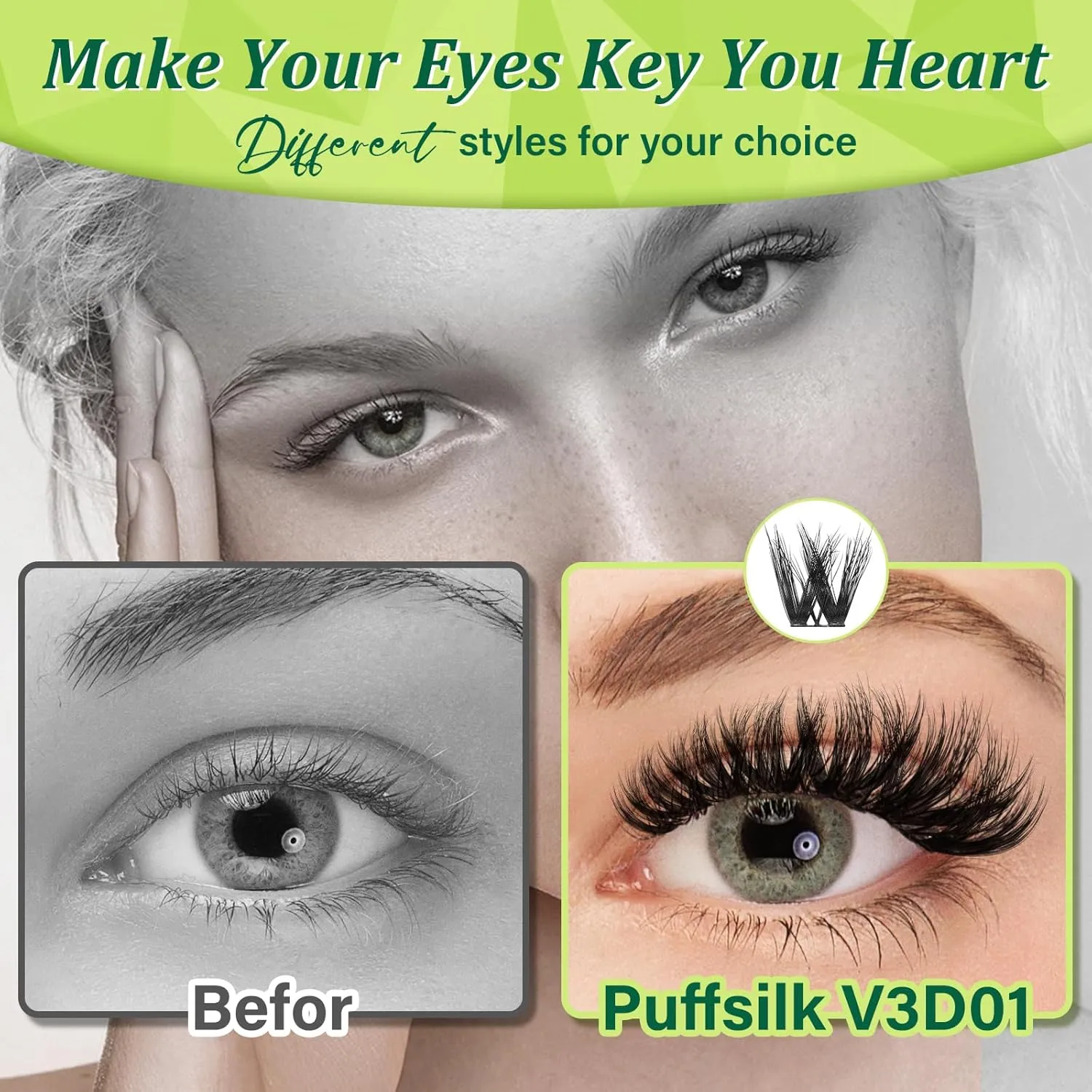 Lash Extension Kit 3D Effect Volume Lash Clusters Kit 120pcs D Curl Waterproof Kit DIY Eyelash Extension Kit with Bond and Seal Lash Glue Remover Lash Applicators (Kit-PuffSilk V3D01-8-18MIX)