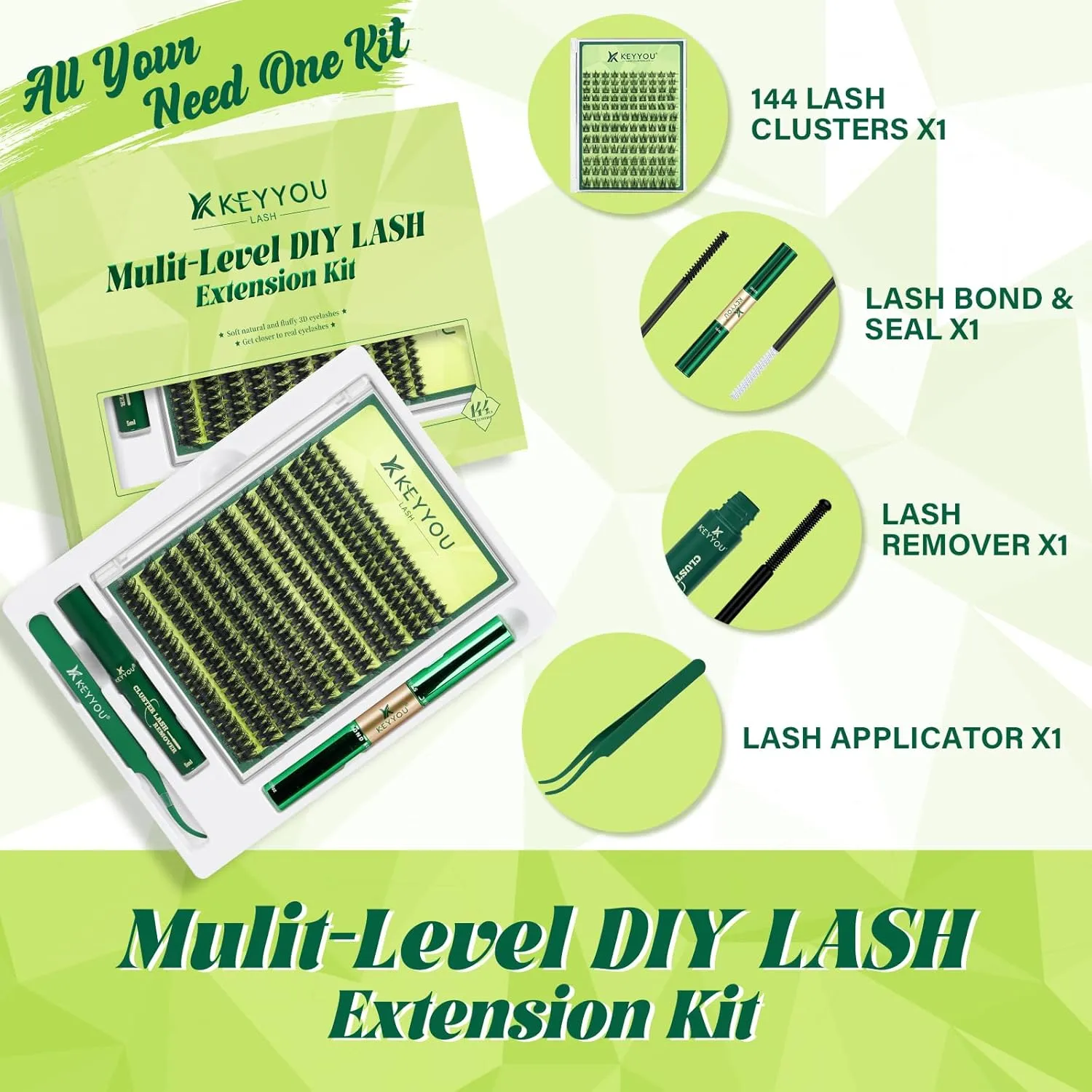 Lash Extension Kit 3D Effect Volume Lash Clusters Kit 120pcs D Curl Waterproof Kit DIY Eyelash Extension Kit with Bond and Seal Lash Glue Remover Lash Applicators (Kit-PuffSilk V3D01-8-18MIX)