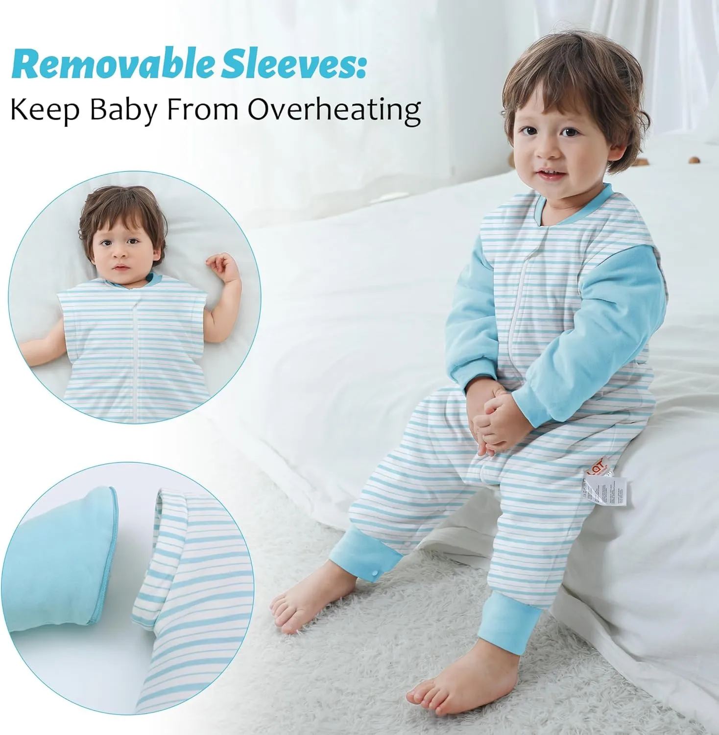 LAT Baby Sleep Bag with Feet Winter, Wearable Blanket, Warm Sack for Toddler Thicken 2.5 TOG-Removable Sleeves