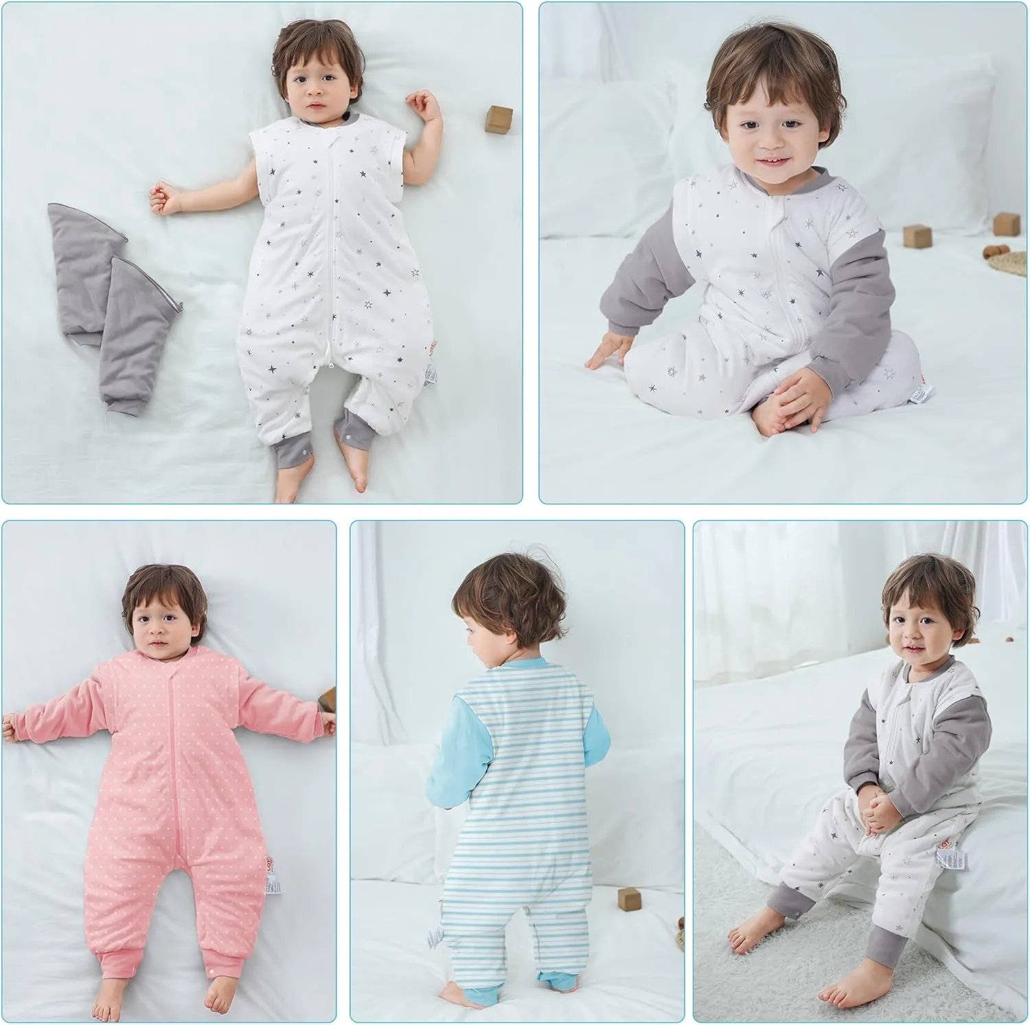 LAT Baby Sleep Bag with Feet Winter, Wearable Blanket, Warm Sack for Toddler Thicken 2.5 TOG-Removable Sleeves