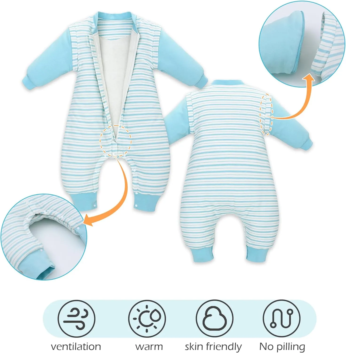 LAT Baby Sleep Bag with Feet Winter, Wearable Blanket, Warm Sack for Toddler Thicken 2.5 TOG-Removable Sleeves