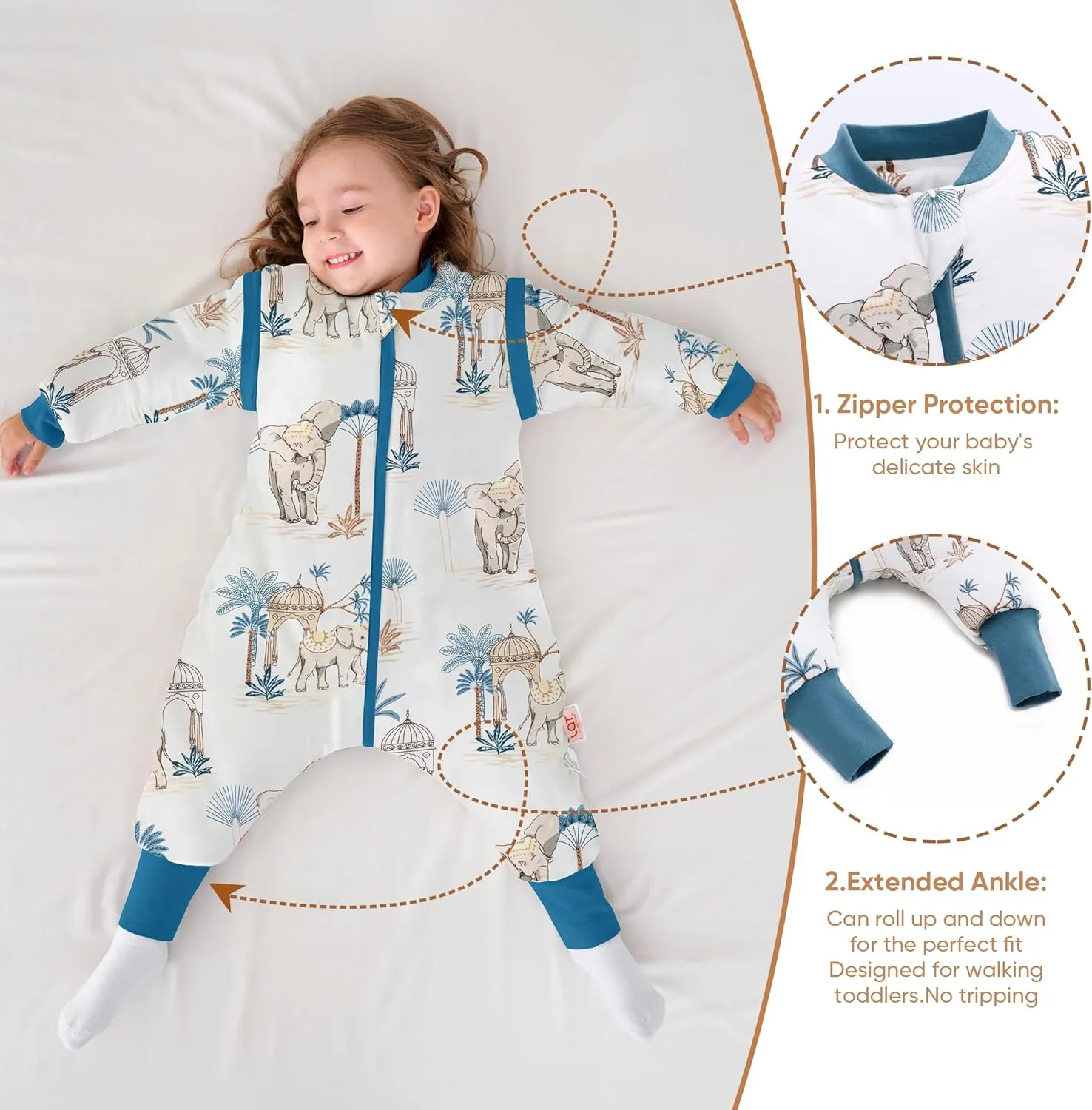 LAT Baby Sleep Bag with Feet Winter,3-way zipper Wearable Blanket,Warm Sack for Toddler Thicken 2.5 TOG-Removable Sleeves