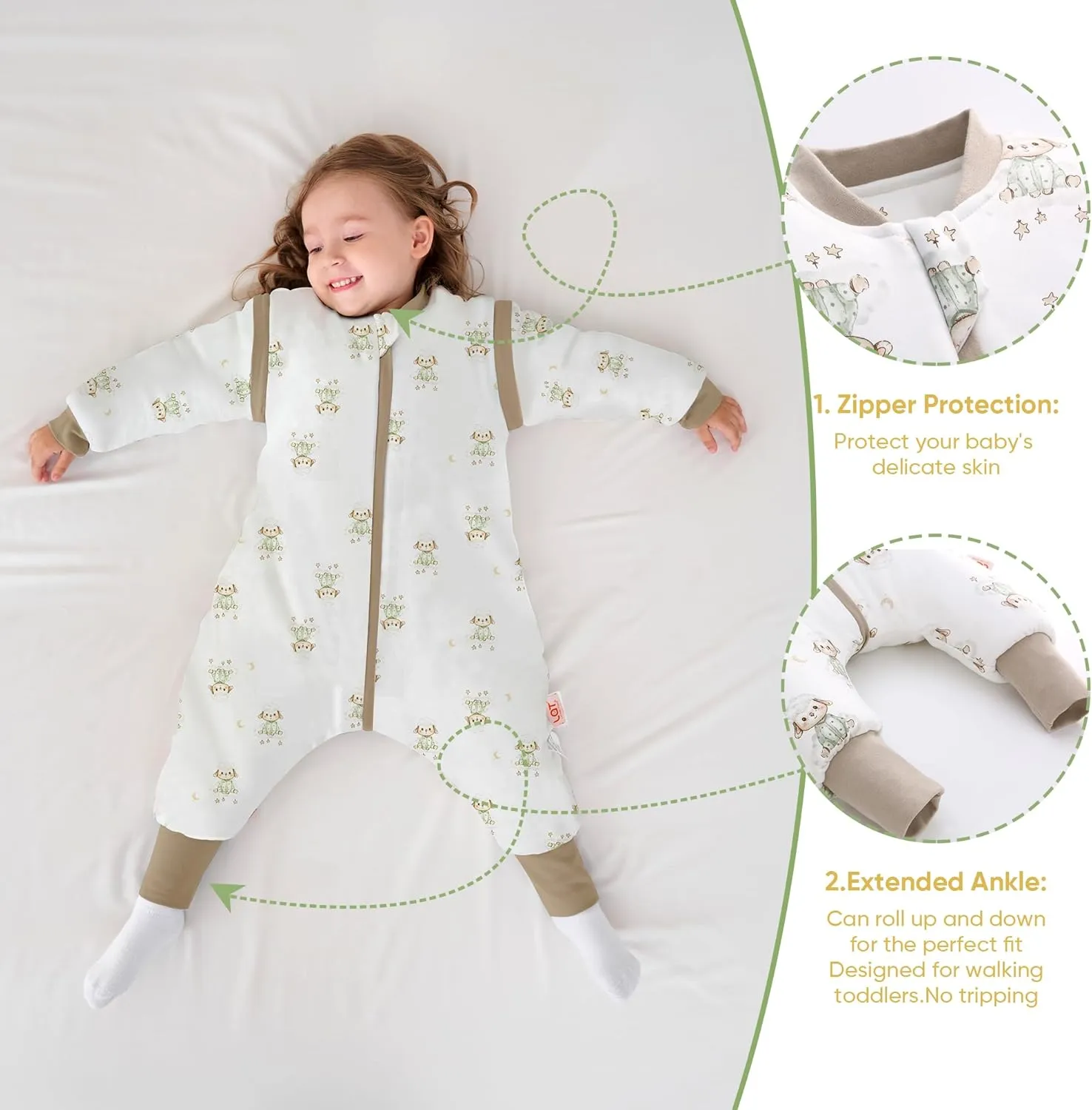 LAT Baby Sleep Bag with Feet Winter,3-way zipper Wearable Blanket,Warm Sack for Toddler Thicken 2.5 TOG-Removable Sleeves