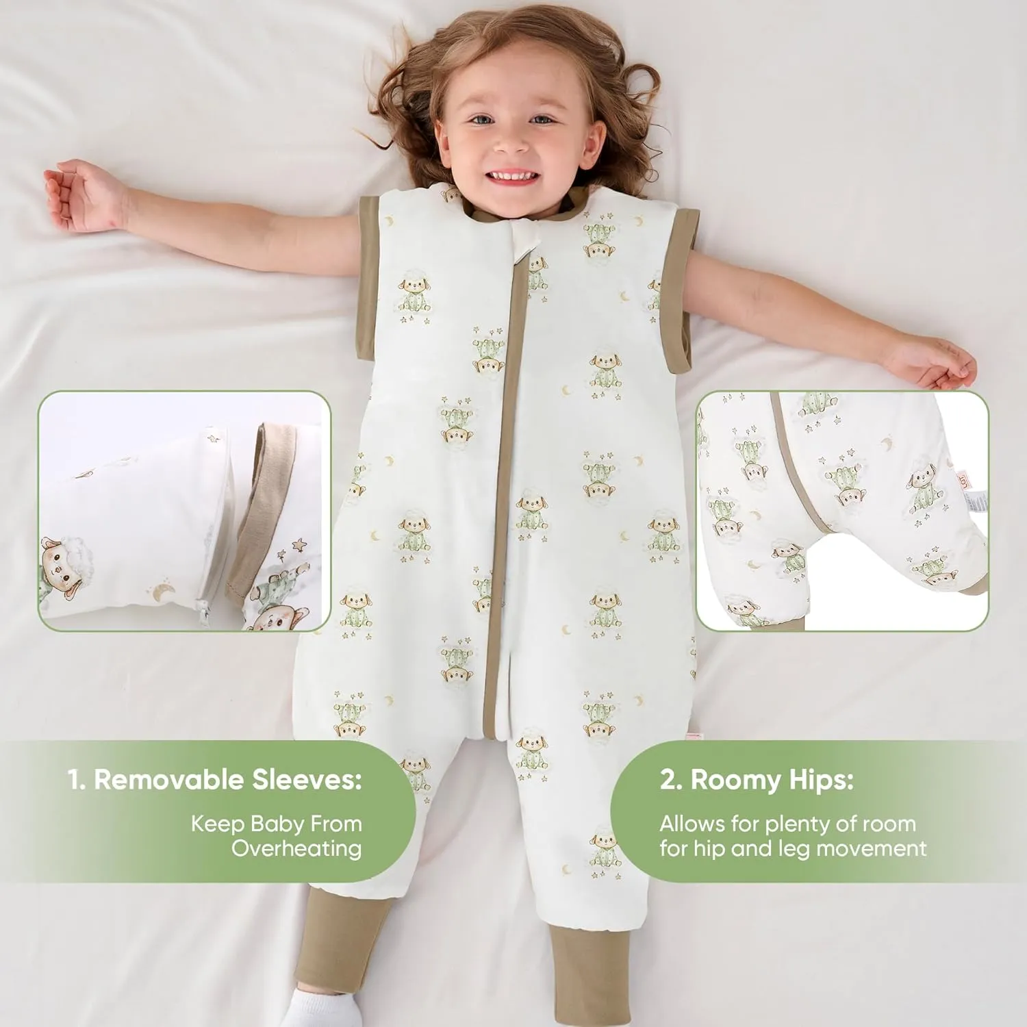 LAT Baby Sleep Bag with Feet Winter,3-way zipper Wearable Blanket,Warm Sack for Toddler Thicken 2.5 TOG-Removable Sleeves