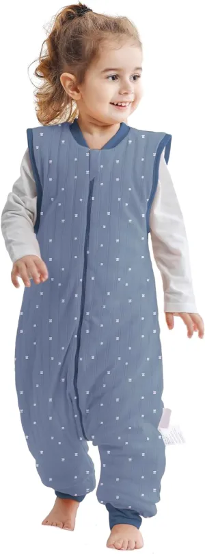 LAT Baby Sleep Bag with Feet Winter,Sleeveless Nightgowns Wearable Blanket with Legs,Warm Sack for Infant Toddler Thicken 2.5 TOG-Sleepsuit,1-6T(Blue White Stripes,S/80)