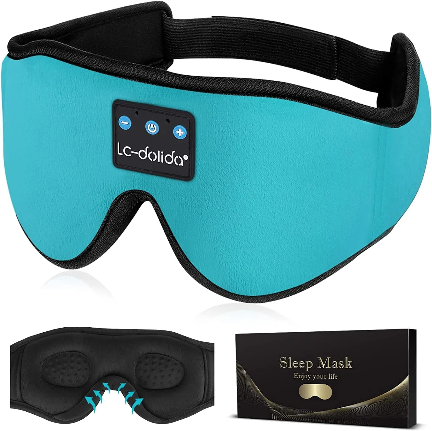 LC-dolida Sleep Headphones, Sleep Mask Bluetooth Wireless Music Eye Mask, Sleeping Headphones for Side Sleepers Sleep Mask with Bluetooth Headphones Ultra-Thin Stereo Speakers Perfect for Sleeping