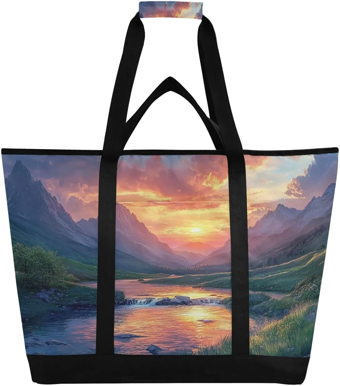 Leak Mountain Reusable Insulated Lunchbox Cooler Bag, Leakproof Kitchen Grocery Bag Collapsible Portable Cooler Tote Bag for Picnic, Camping, Office, Travel