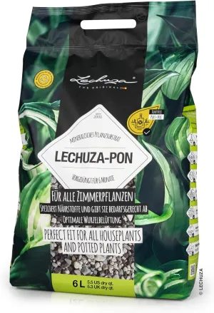 Lechuza 19561 PON Mineral Plant Substrate Potting Mix for Indoor Gardening, 6 Liter Bag, Grey
