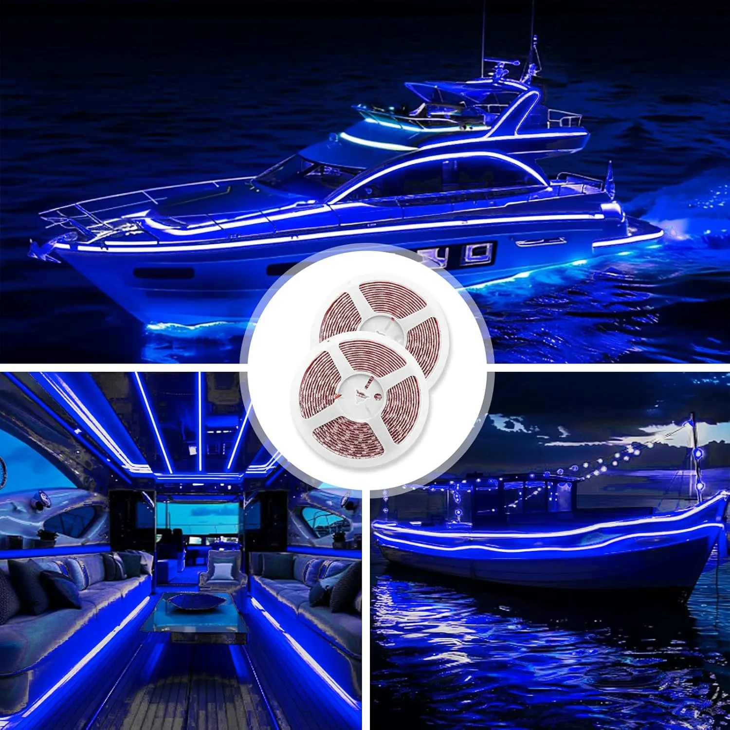 LED Boat Lights 32.8ft (2 Rolls of 16.4ft), Waterproof Boat Interior and Navigation Lights (Blue)