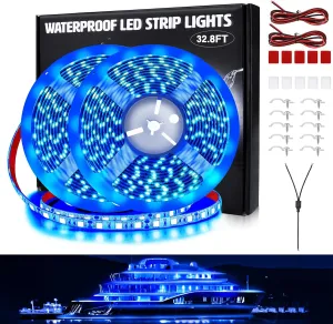 LED Boat Lights 32.8ft (2 Rolls of 16.4ft), Waterproof Boat Interior and Navigation Lights (Blue)
