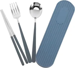 LIFKOME 1 Set Portable Cutlery Set Reusable Utensils Spoons Kit Dinnerware Hot for Lunch Dishwasher Travel Camping Silverware Chopstick Case Portable Utensils Blue Stainless Steel