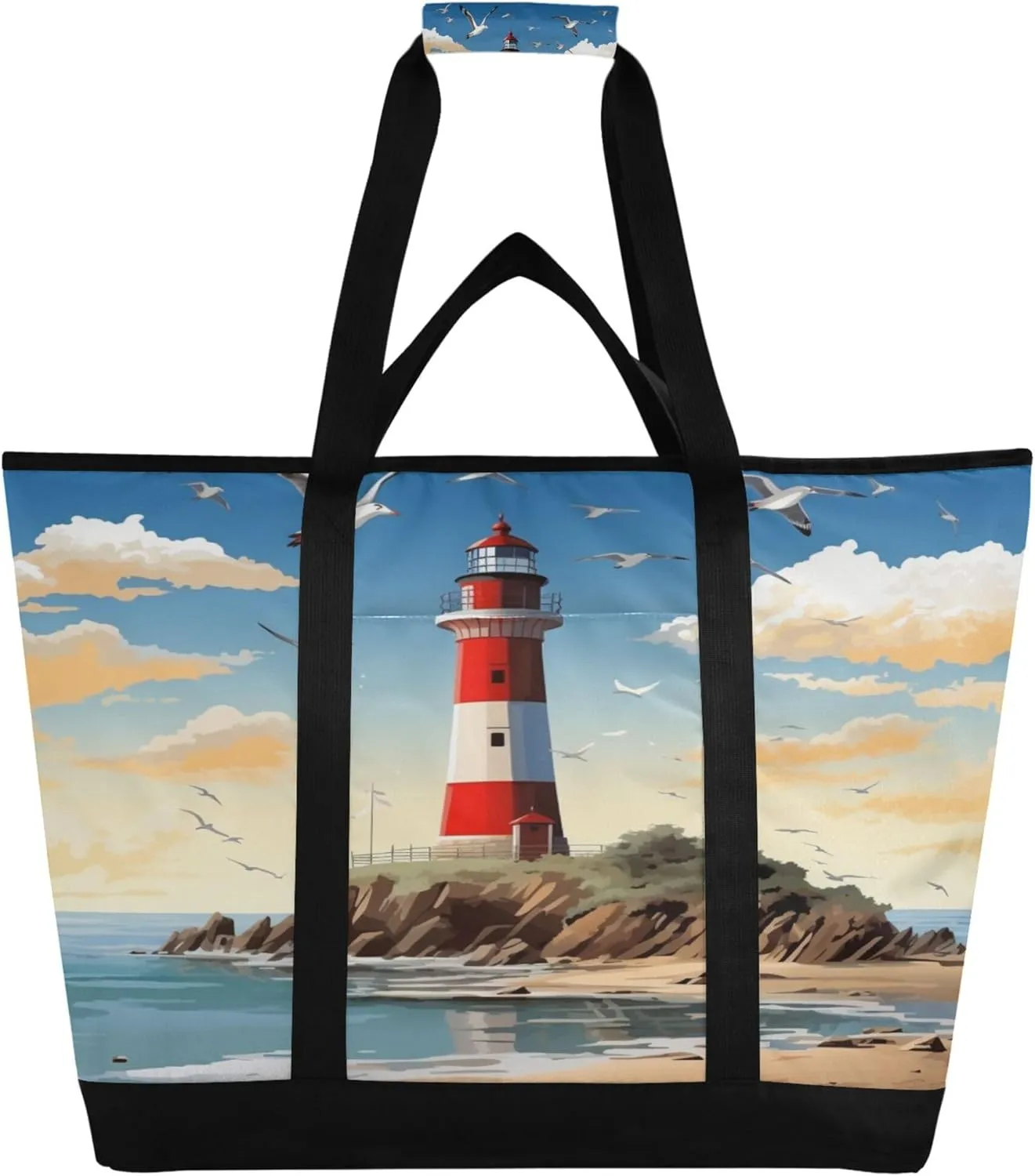 Lighthouse Reusable Insulated Cooler Bag with Ice Pack Compartment - Large 47L Waterproof Thermal Grocery Tote for Picnic Beach Camping Lunch Storage