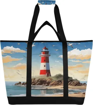 Lighthouse Reusable Insulated Cooler Bag with Ice Pack Compartment - Large 47L Waterproof Thermal Grocery Tote for Picnic Beach Camping Lunch Storage