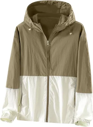 Lightweight Rain Jacket Women Waterproof Rain Coats Color Block Windbreaker Jacket Packable Raincoats Hooded Hackets
