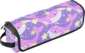 Lilac Whales on Violet Background Hair Tools Travel Bag and Heat Resistant Mat for Flat Irons, Straighteners, Curling Iron, and Haircare Accessories, Portable Organizer Bag