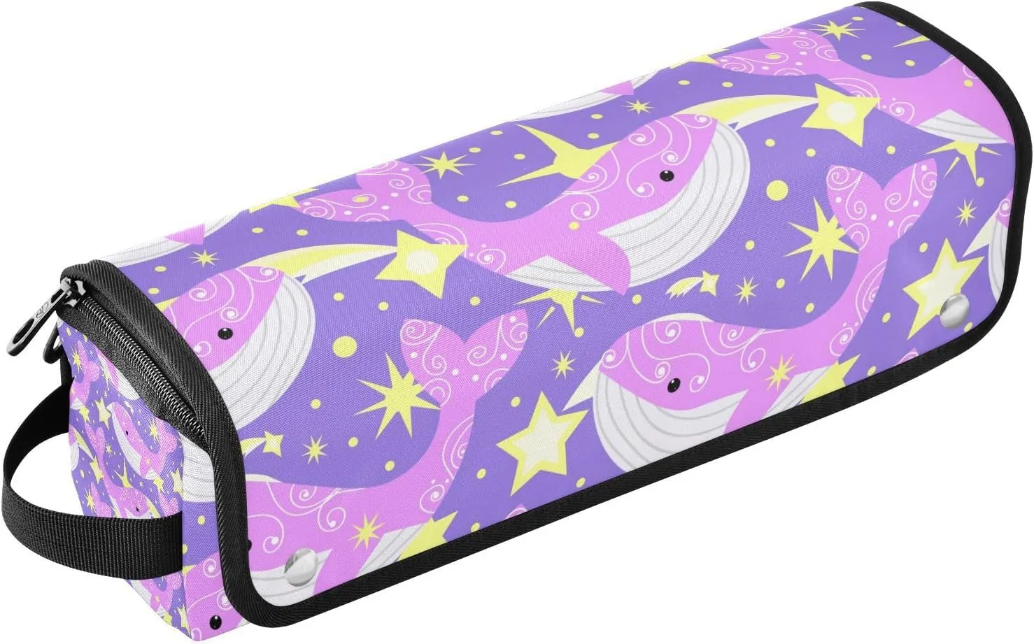 Lilac Whales on Violet Background Hair Tools Travel Bag and Heat Resistant Mat for Flat Irons, Straighteners, Curling Iron, and Haircare Accessories, Portable Organizer Bag